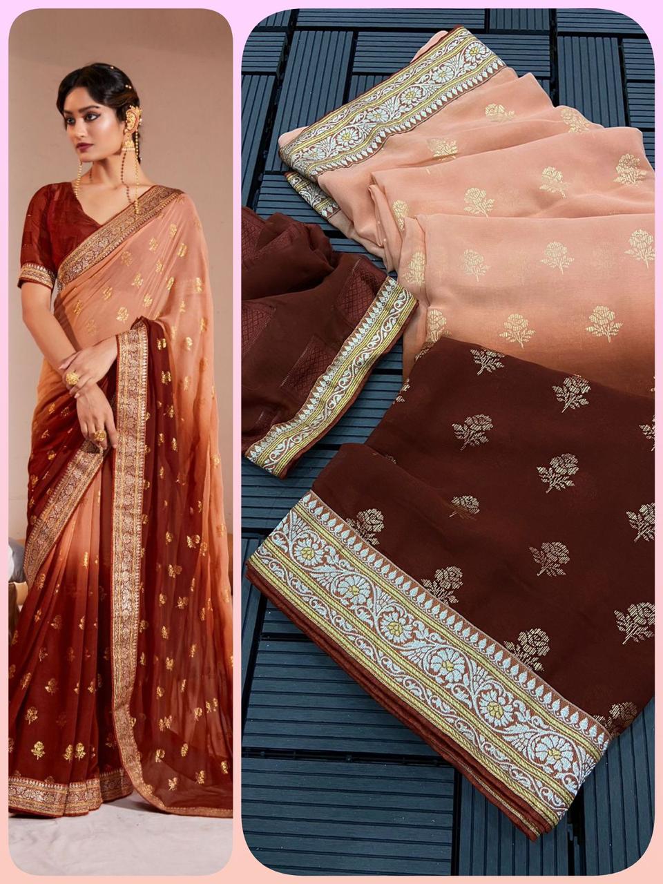 Two Tone Heavy Georgette Fabric All Over Saree Foil Print