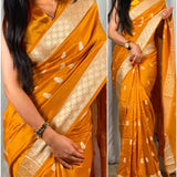 traditional weaving with soft shiney cotton Saree