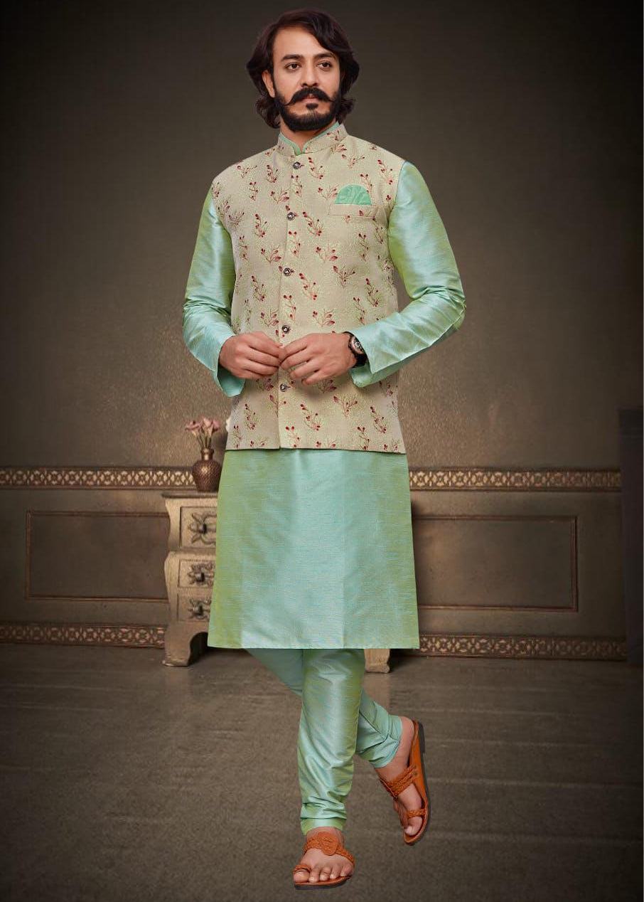 Men's Wedding Silk Kurta Koti