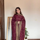 Monsoon Silk Maroon Straight Suit