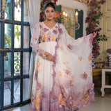 Designer White Printed Organza Suit