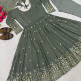 Grey Designer Embroidered Anarkali Gown