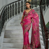 Pink Tabby Silk Floral Print Saree