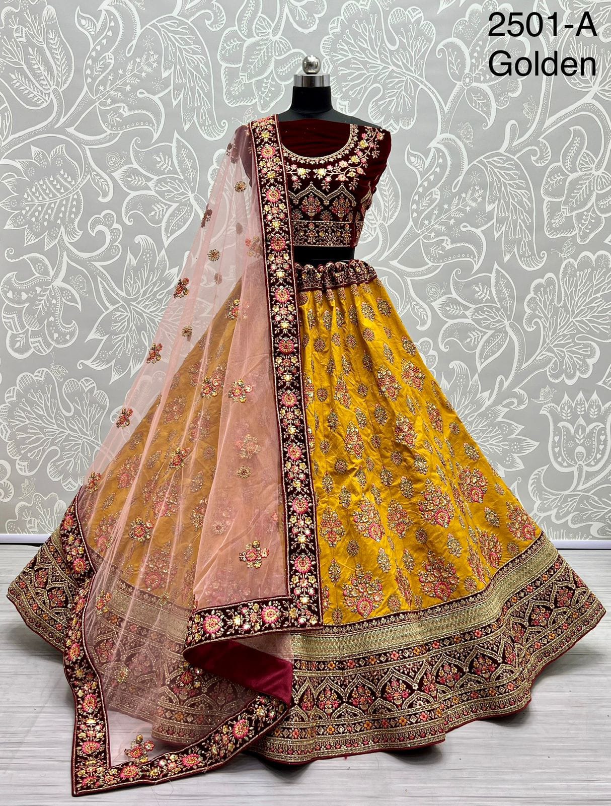 Velvet Attached Multi Embroidered Lehengacholi