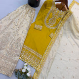 Yellowish Heavy Embroidered Silk Suit