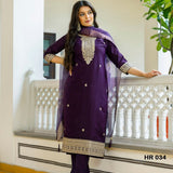 Purple Viscose Straight Suit Set