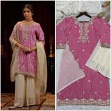 Stylish Pink Chinon Silk Suit