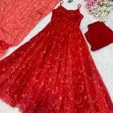 Elegance Red Flower Printed Gown