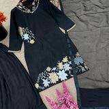 Black Flower Embroideried Suit
