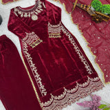 Designer Maroon Velvet Pakistani Suit