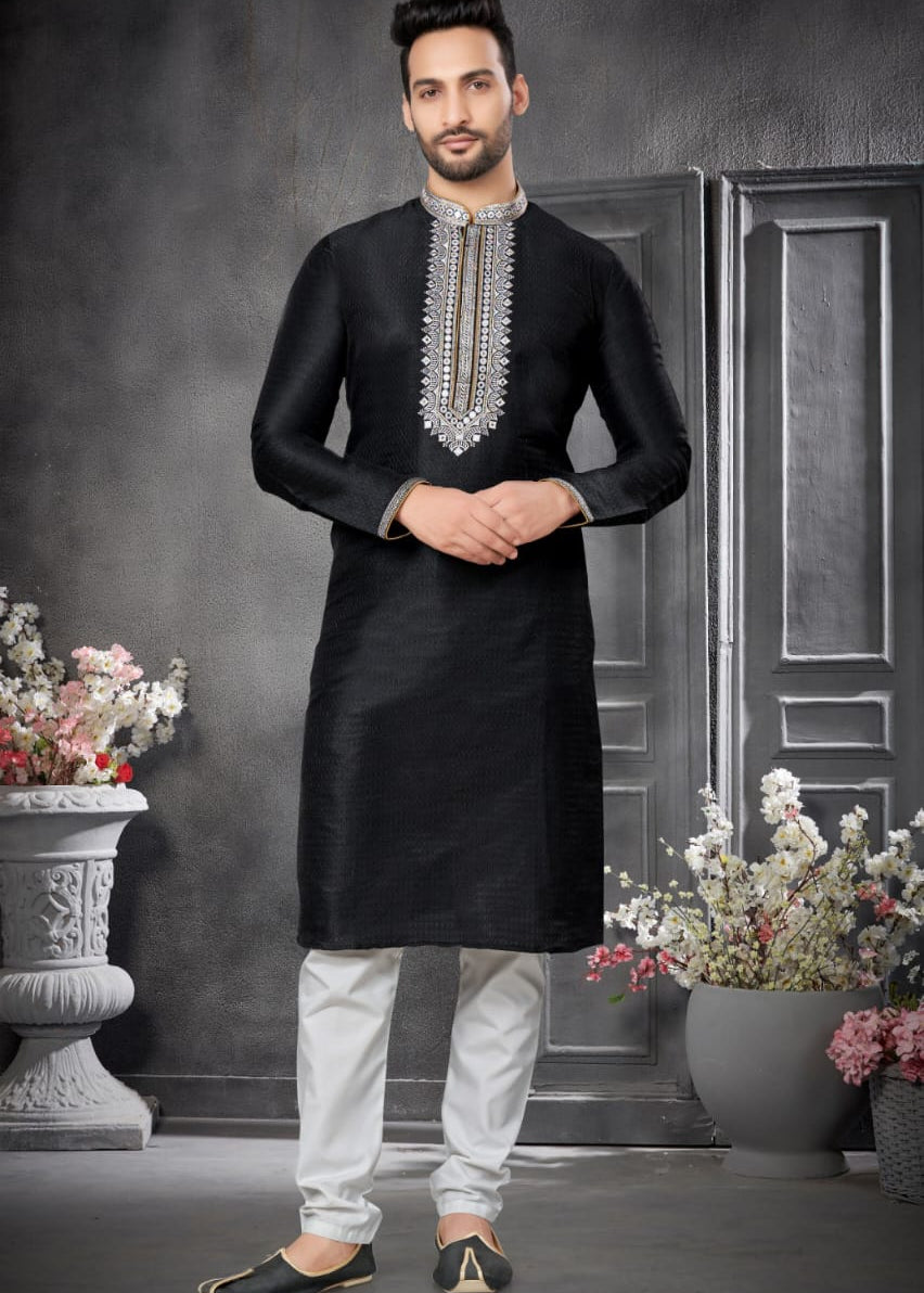 Silk Embroidered Mens Kurta