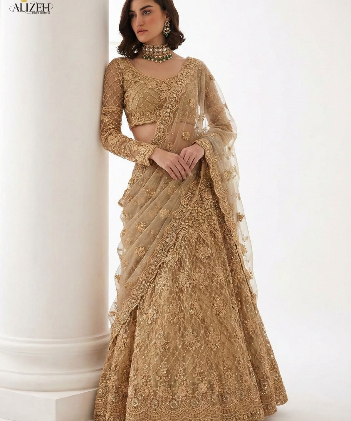Alizeh Golden Wedding Embroidered Lehenga