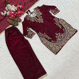 Designer Maroon Fandy Silk Suit