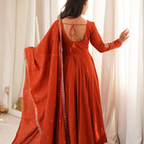 Orange Roman Silk Anarkali Gown