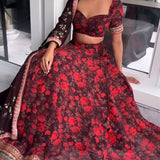 Maroon Flower Print Lehenga Choli