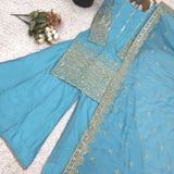 Aqua Blue Silk Embroidered Suit