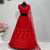 HEAVY GEORGETTE CHINE STITCH WORK LEHENGAS