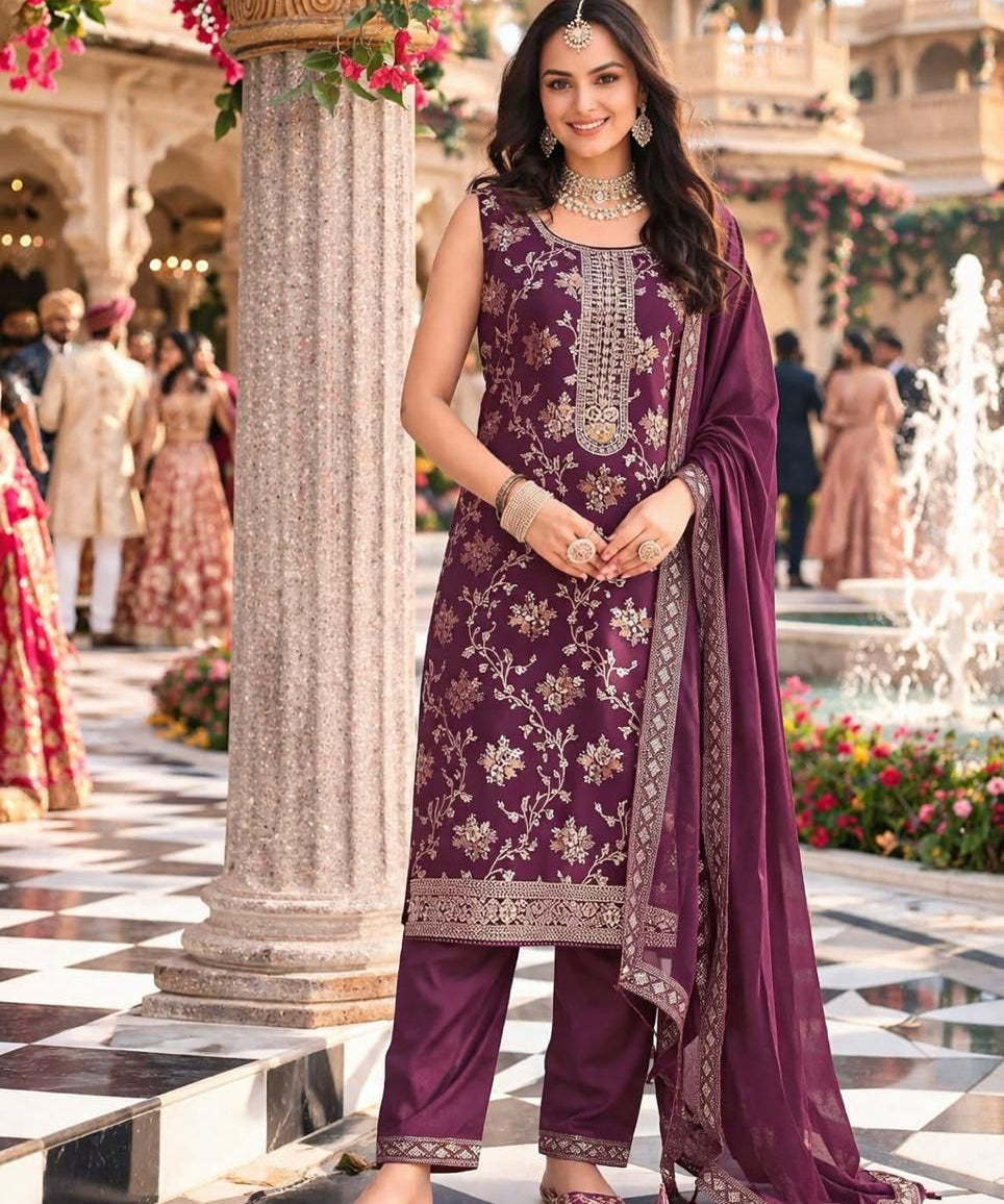 Surili Viscose Jacquard Straight Suit