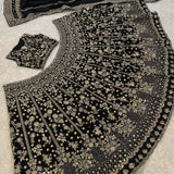 Black Bold Embroidered Silk Lehenga