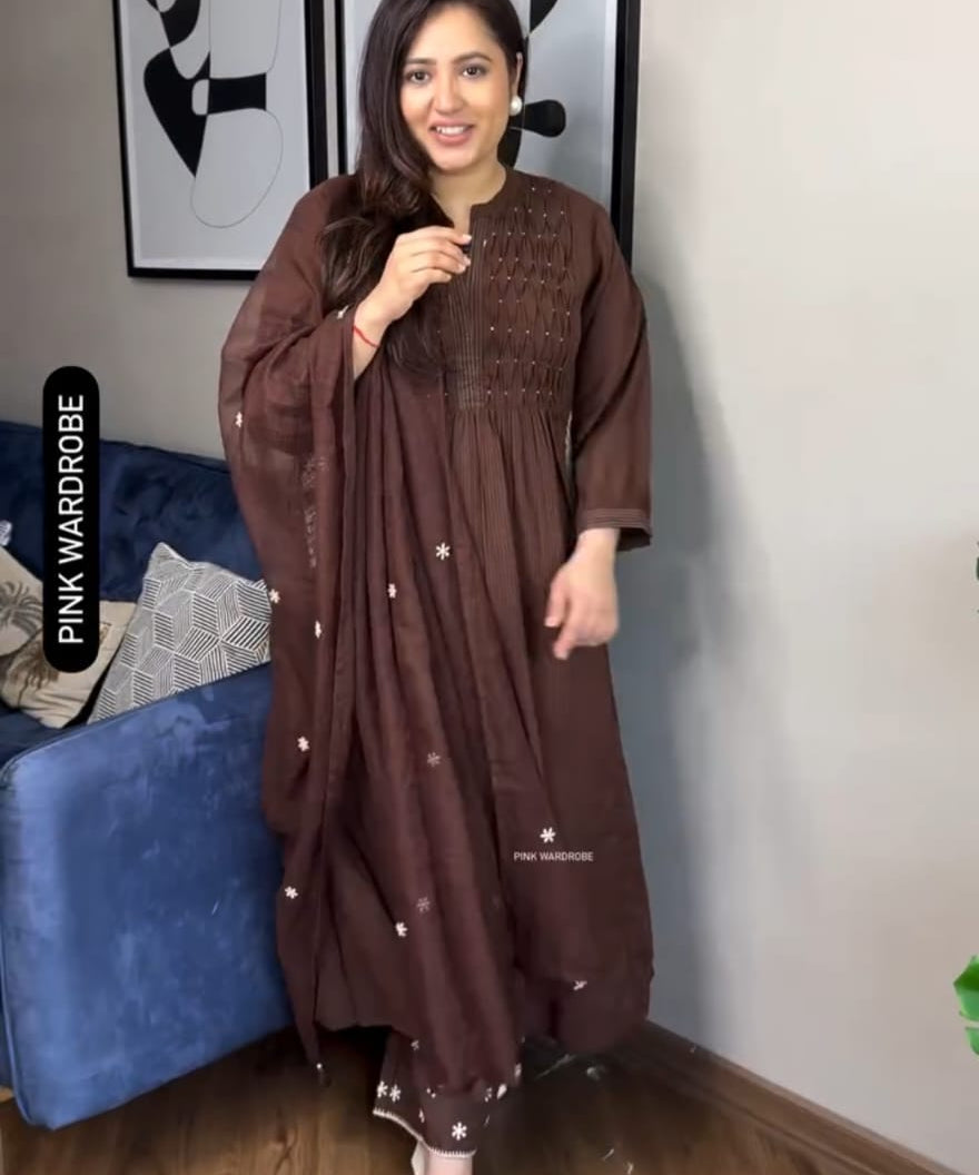 Brown Pure Cotton Flaird Suit