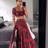 Maroon Flower Print Lehenga Choli