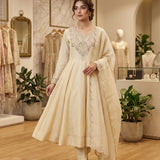 Creamy Embroidered Anrkali Gown
