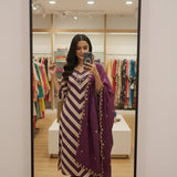 Striped Chanderi Beads Work Suit