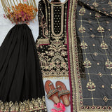 Black Designer Embroidered Top Plazzo