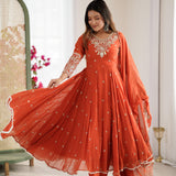 Blooming Orange Anarkali Gown