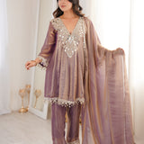 Stylish Mirror Work Silk Suit