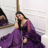 Purple Jacquard Silk Gown