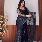 Stunning Dark Blue Sequence Saree