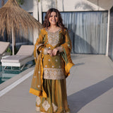 Shiny Chiffon Top Sharara Set