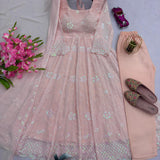 Peach Partywear Embroidered Gown