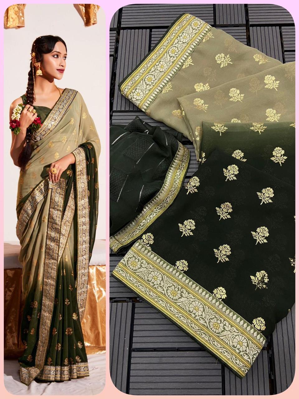 Two Tone Heavy Georgette Fabric All Over Saree Foil Print