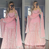 Pink Georgette Top Lehenga