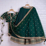 Art Silk Embroidered Green Lehenga