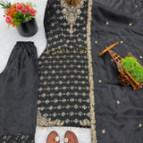 Black Embroidered Silk Suit