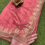 stunning cut work visca slub silk saree.