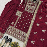 Maroon Panjabi Embroidered Suit