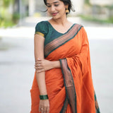 New Design  soft silk  Orange Saree