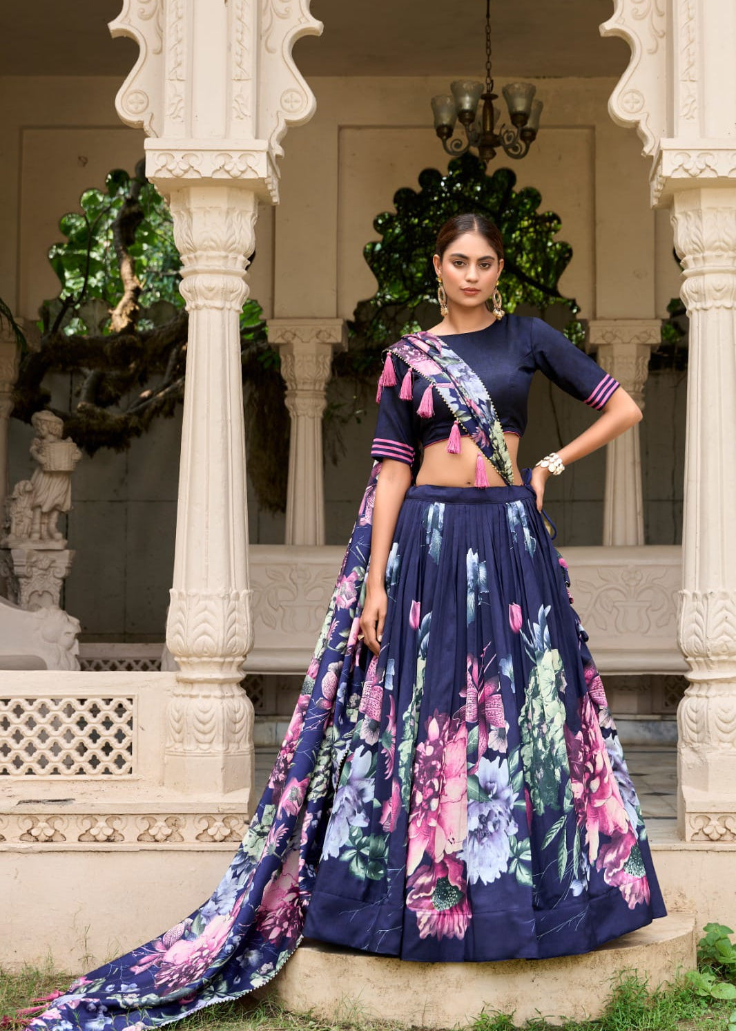 Floral Printed Silk Lehenga Choli