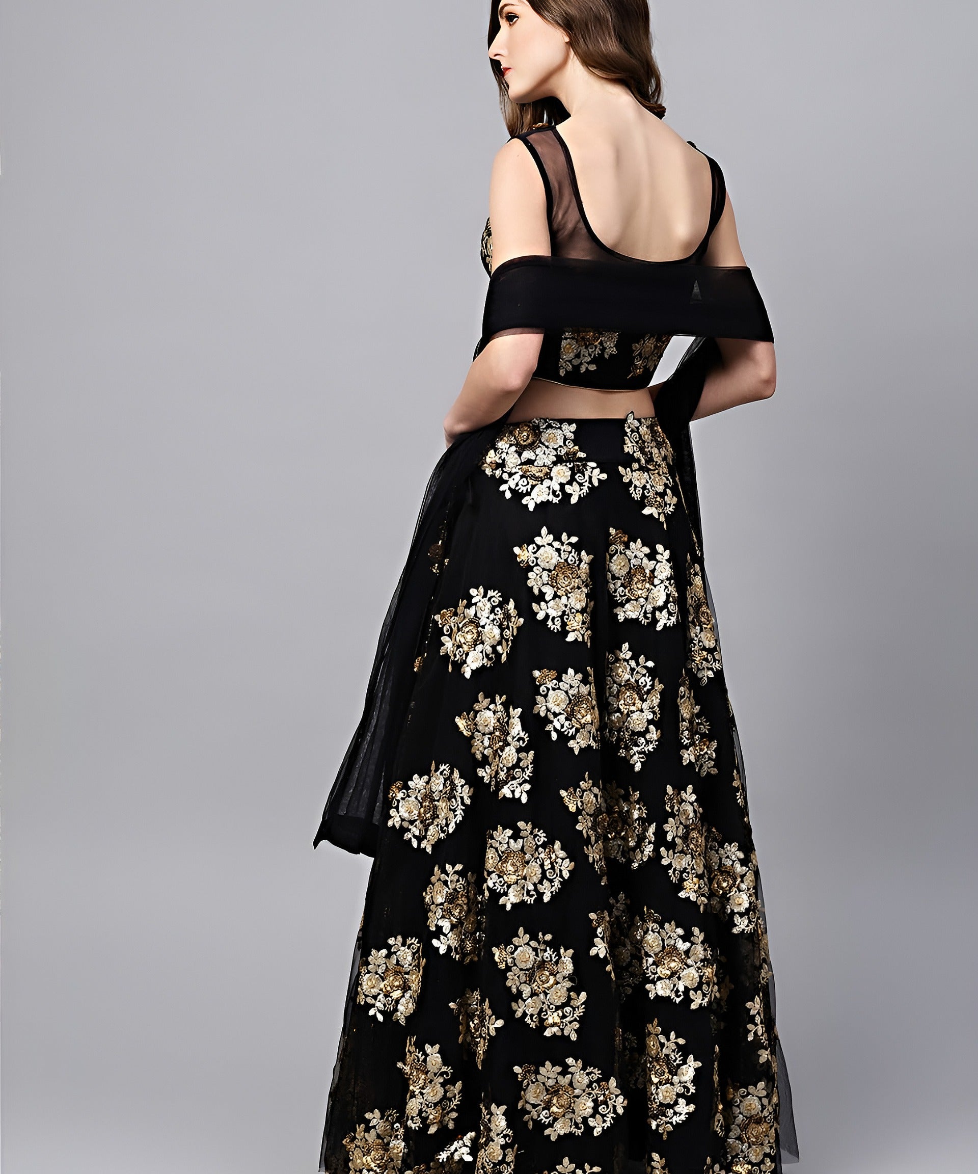 Black Floral Embroidered Lehenga