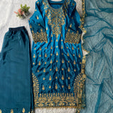 Trendy Embroidered Chinon Silk Suit