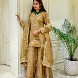 Partywear Golden Embroidered Silk Suit