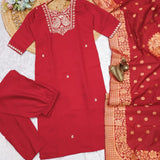 Red Premium Roman Silk Suit