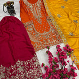 Orange Kesariya Chinon Suit