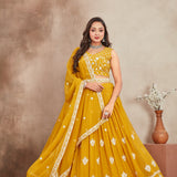 Musterd yellow Fox Georgette Lehenga
