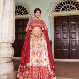 Beautifull Floral Printed Tussar Silk Lehenga