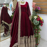 Maroon Designer Fandy Cruch Suit